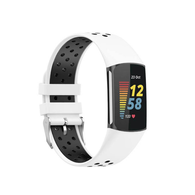 Fb.r75.22.1 Main White & Black StrapsCo Sport Band For Fitbit Charge 5 Silicone Rubber Strap