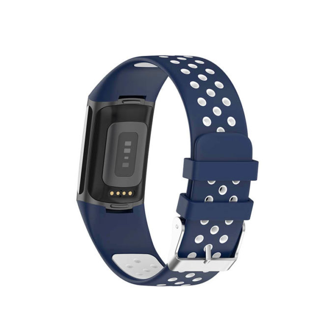 Fb.r75.5.22 Back Navy & White StrapsCo Sport Band For Fitbit Charge 5 Silicone Rubber Strap