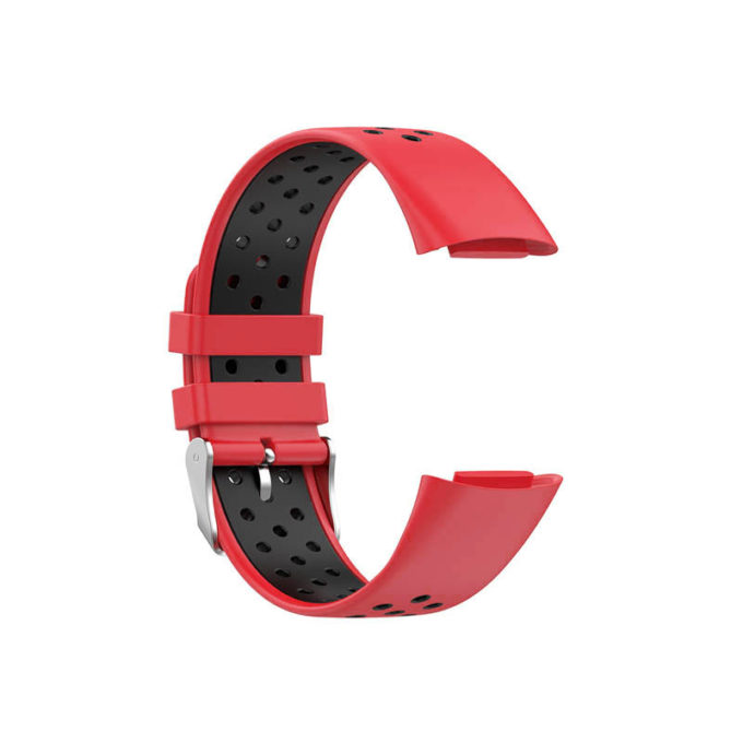 Fb.r75.6.1 Alt Red & Black StrapsCo Sport Band For Fitbit Charge 5 Silicone Rubber Strap