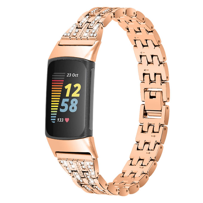 fb.m159.rg Main StrapsCo Slim Rhinestone Bracelet for Fitbit Charge 5 Stainless Steel Womens Strap