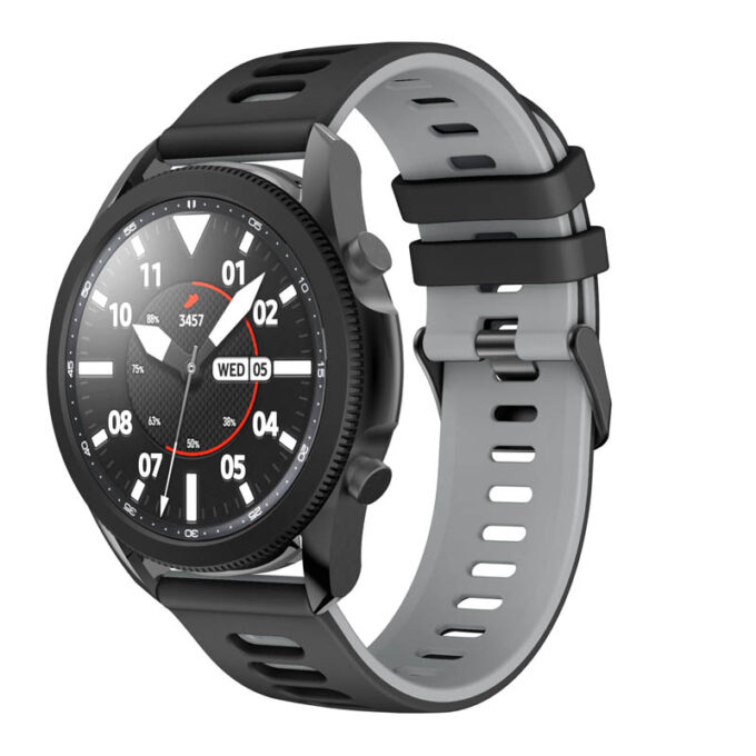 G.r58.1.7.22 Main Black & Grey StrapsCo Silicone Band For Garmin Vivoactive 4 Rubber Watch Strap