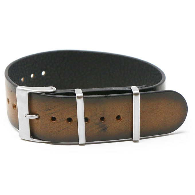 Sp.dn7a.17 Round Brown StrapsCo Woodland Single Pass NATO Strap Genuine Italian Leather Band