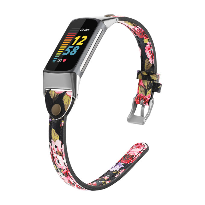fb.l51.1b Main Light Floral strapsco Slim Leather Band for Fitbit Charge 5