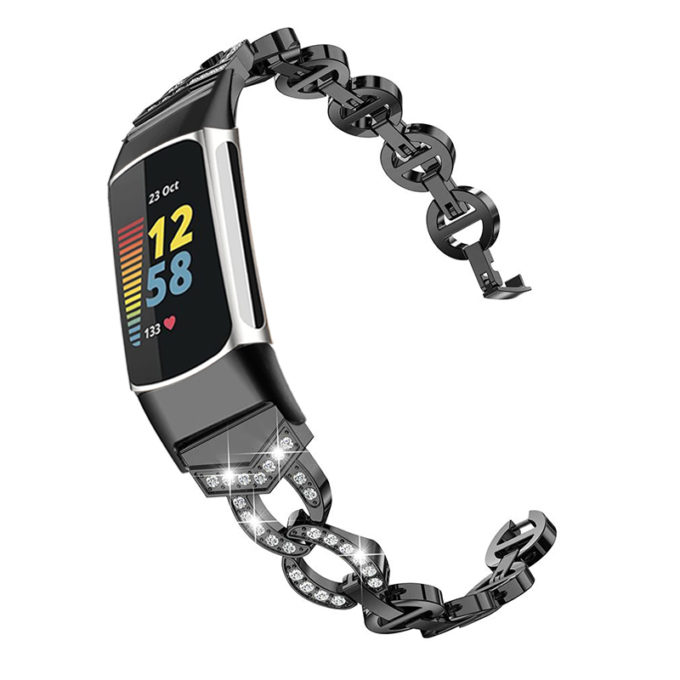 fb.m157.mb Alt Black strapsco Rhinestone Circle Link Bracelet for Fitbit Charge 5