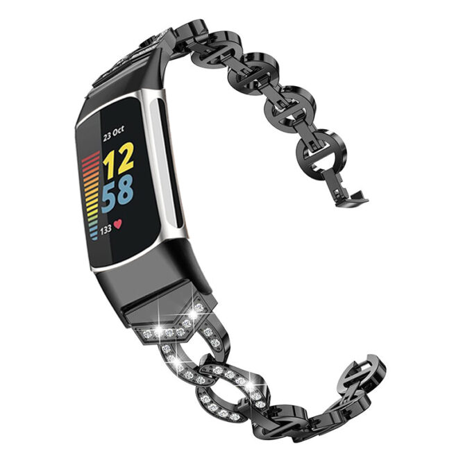 Fb.m157.mb Alt Black Strapsco Rhinestone Circle Link Bracelet For Fitbit Charge 5