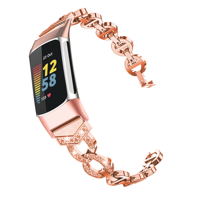 Fb.m157.rg Alt Rose Gold Strapsco Rhinestone Circle Link Bracelet For Fitbit Charge 5 Copy Edit