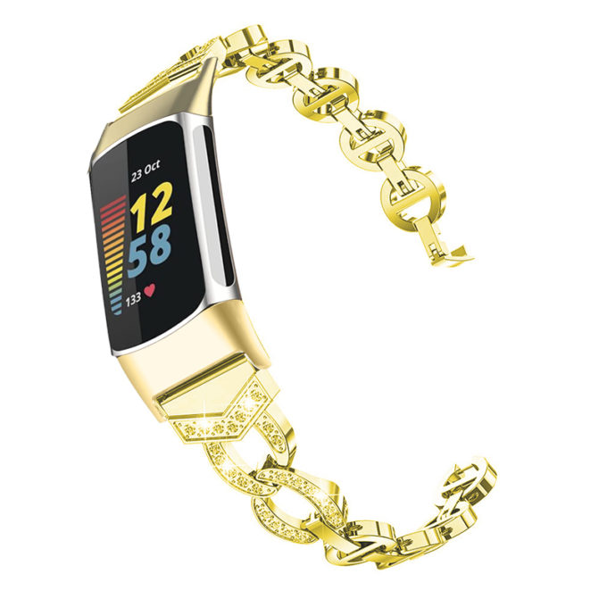 fb.m157.yg Alt Yellow Gold strapsco Rhinestone Circle Link Bracelet for Fitbit Charge 5