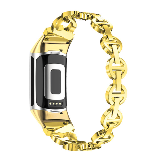 fb.m157.yg Back Yellow Gold strapsco Rhinestone Circle Link Bracelet for Fitbit Charge 5