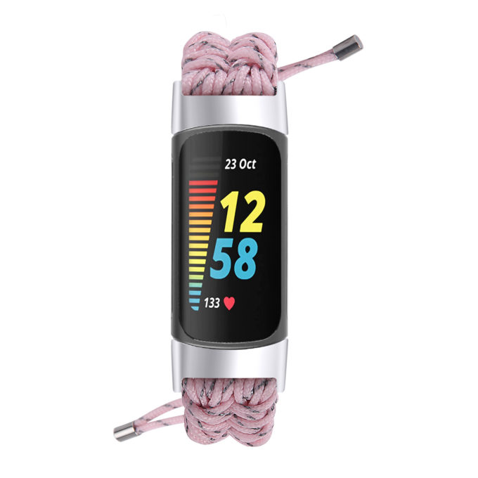 fb.ny46.13 Front Pink Grey strapsco Nylon Braided Paracord Strap for Fitbit Charge 5