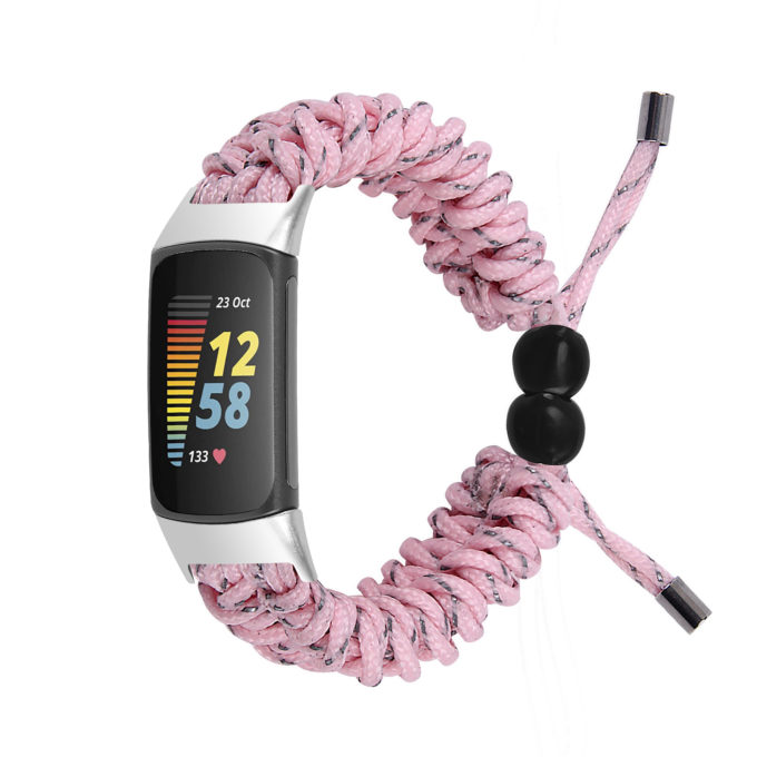 fb.ny46.13 Main Pink Grey strapsco Nylon Braided Paracord Strap for Fitbit Charge 5
