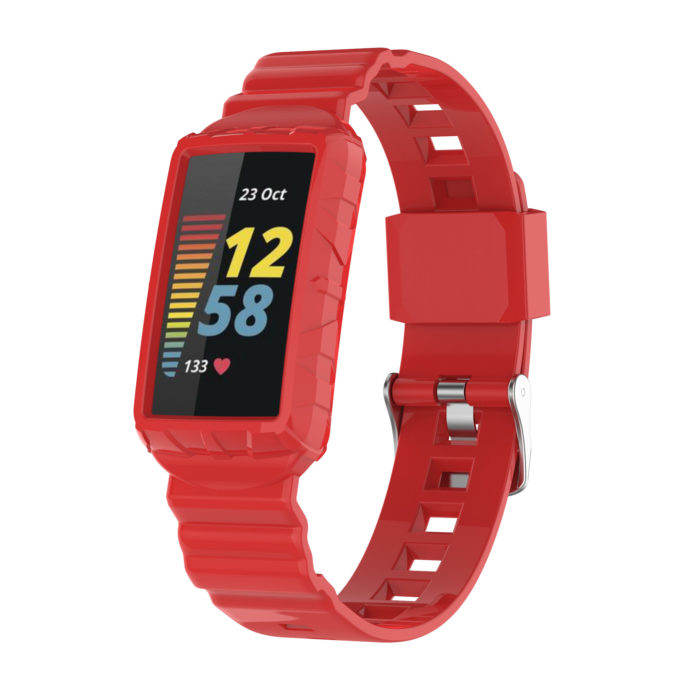 fb.r76.6 Main Red strapsco Textured Protective Case Strap for Fitbit Charge 5