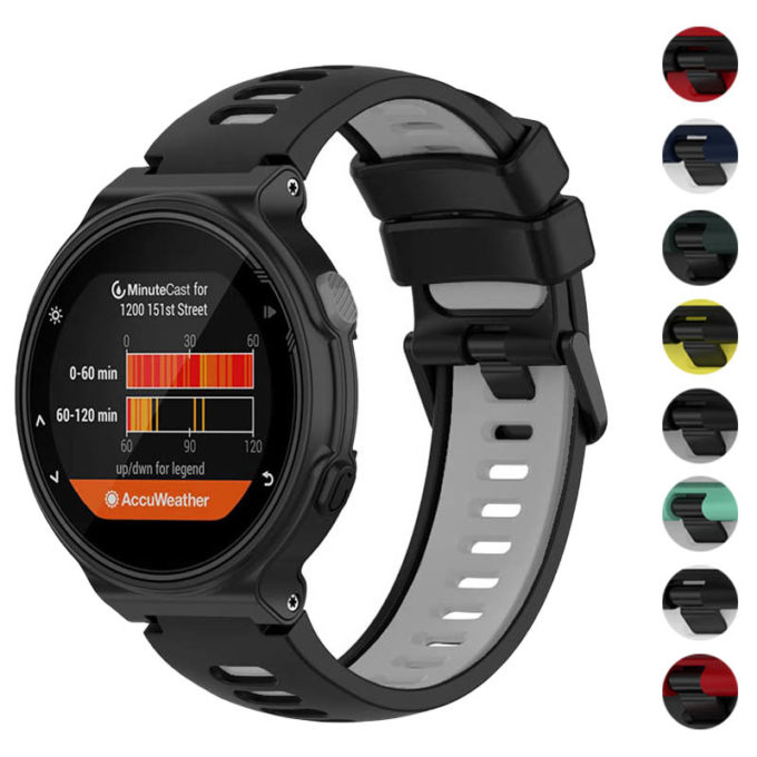 r.g61 Gallery Black Grey StrapsCo Silicone Strap for Garmin Forerunner 220 230 Approach S5