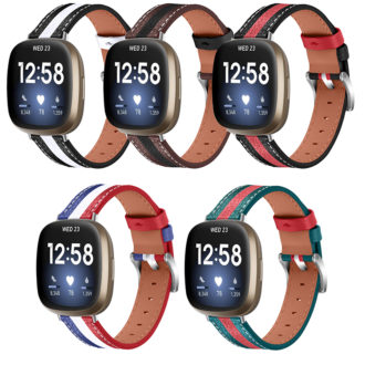 Fb.l52 ALL COLOR Super Stripe Leather Strap For Fitbit Versa 3Sense Brown & Black StrapsCo Genuine Leather Watch Band