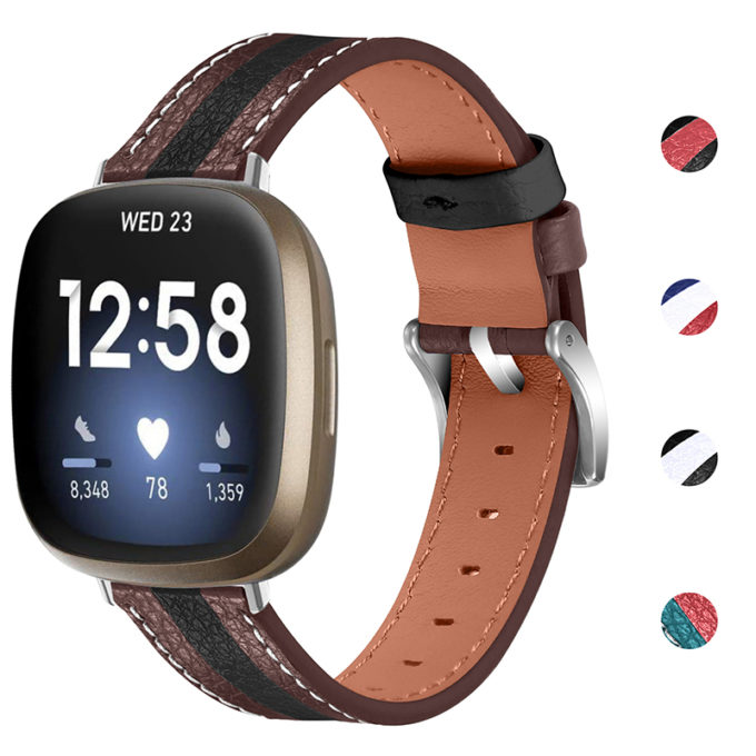 Fb.l52 GALLERY (BLACK & BROWN) Super Stripe Leather Strap For Fitbit Versa 3Sense Brown & Black StrapsCo Genuine Leather Watch Band