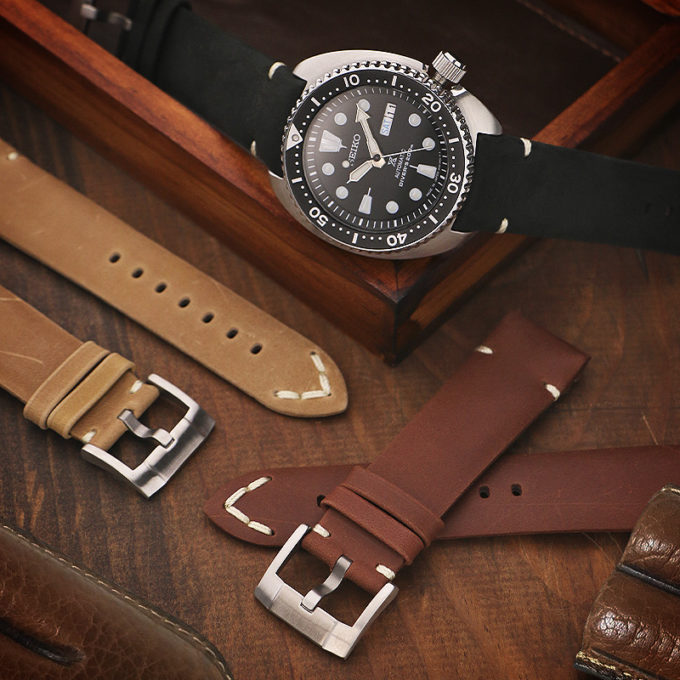 Skt.l3 Creative StrapsCo DASSARI Vintage Leather Strap W Minimal Stitching For Seiko Turtle