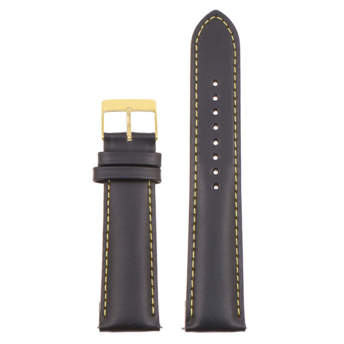 St18.1.10.yg Up Black & Yellow (Yellow Gold Buckle) Padded Smooth Leather Watch Band Strap