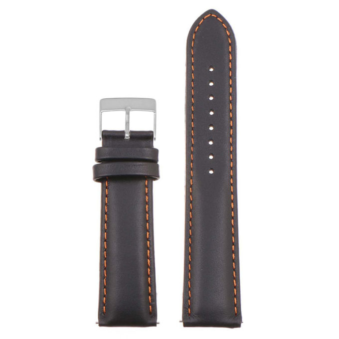 St18.1.12.bs Up Black & Orange (Brushed Silver Buckle) Padded Smooth Leather Watch Band Strap