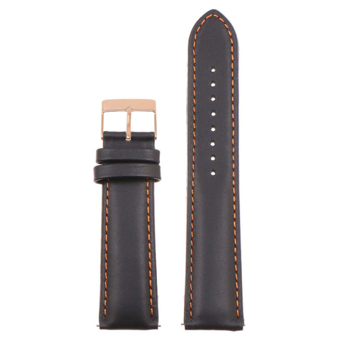 St18.1.12.rg Up Black & Orange (Rose Gold Buckle) Padded Smooth Leather Watch Band Strap