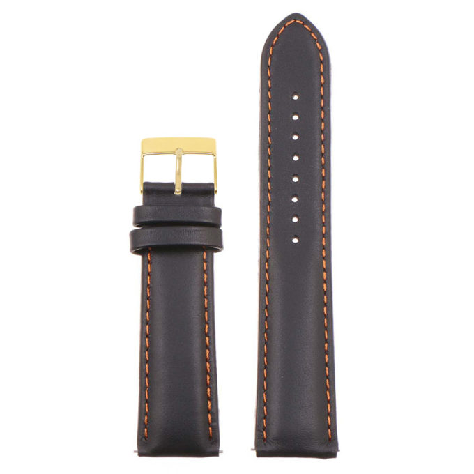 St18.1.12.yg Up Black & Orange (Yellow Gold Buckle) Padded Smooth Leather Watch Band Strap