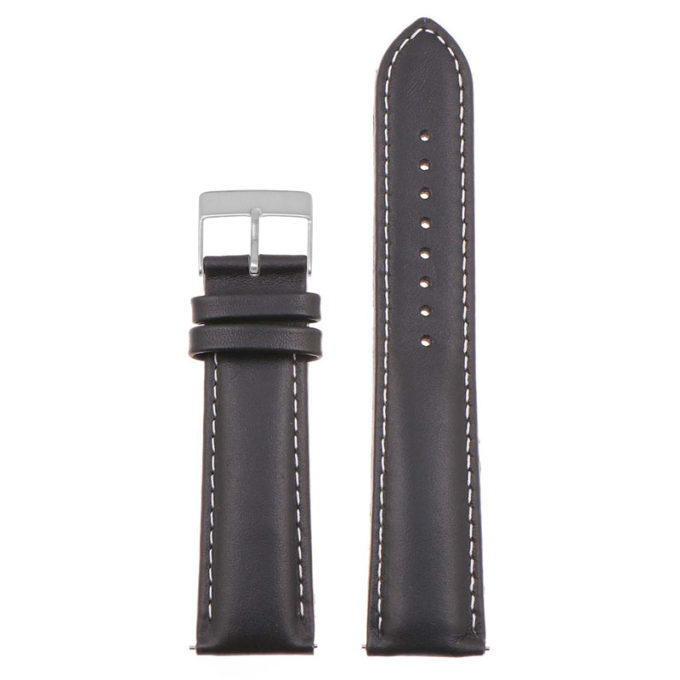 St18.1.22.bs Up Black & White (Brushed Silver Buckle) Padded Smooth Leather Watch Band Strap