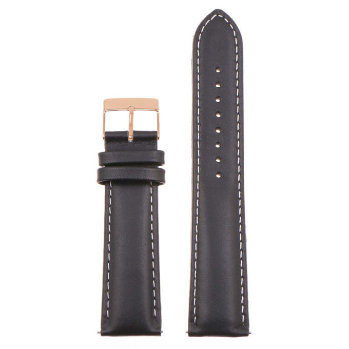 St18.1.22.rg Up Black & White (Rose Gold Buckle) Padded Smooth Leather Watch Band Strap