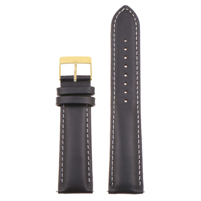 St18.1.22.yg Up Black & White (Yellow Gold Buckle) Padded Smooth Leather Watch Band Strap