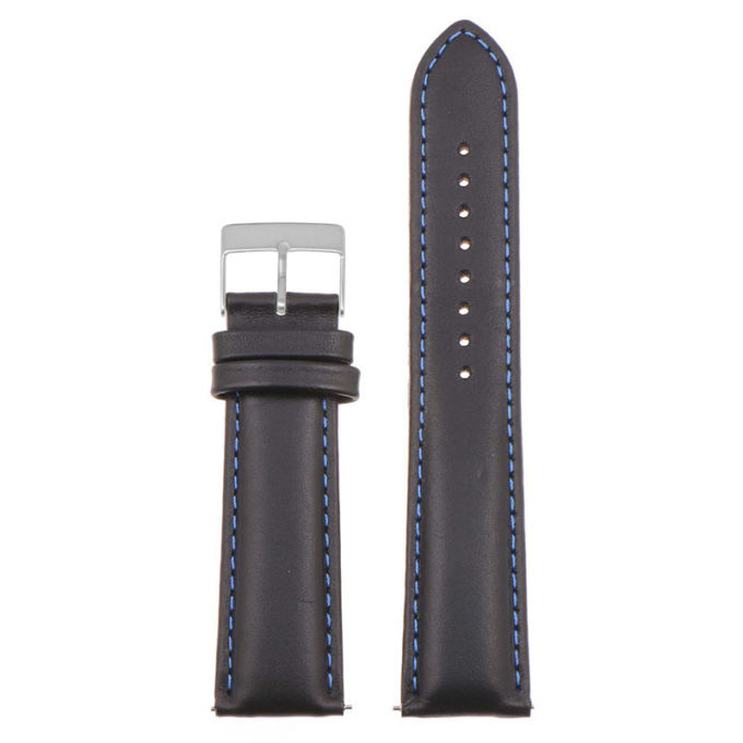 St18.1.5.bs Up Black & Blue (Brushed Silver Buckle) Padded Smooth Leather Watch Band Strap