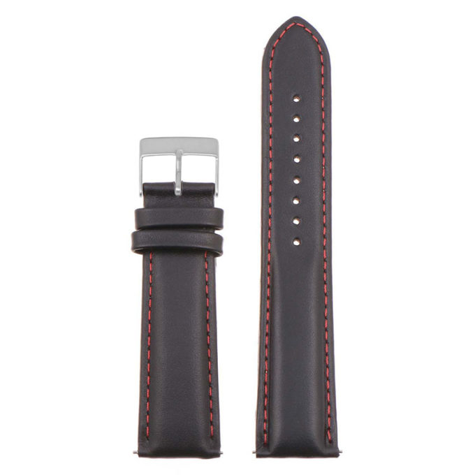 St18.1.6.bs Up Black & Red (Brushed Silver Buckle) Padded Smooth Leather Watch Band Strap