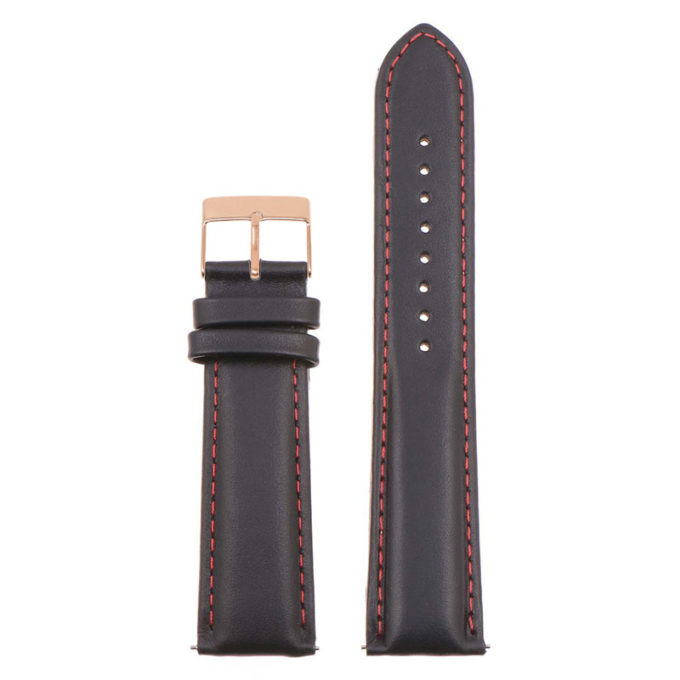 St18.1.6.rg Up Black & Red (Rose Gold Buckle) Padded Smooth Leather Watch Band Strap