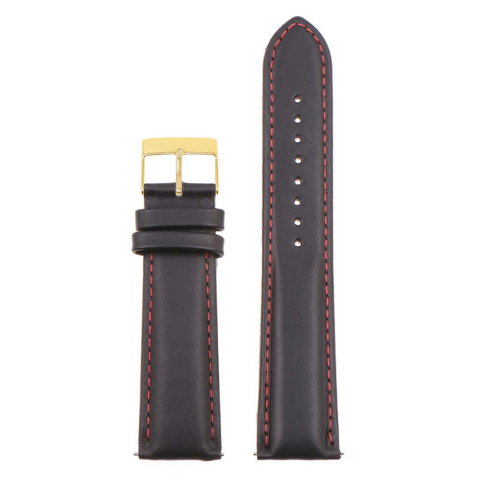 St18.1.6.yg Up Black & Red (Yellow Gold Buckle) Padded Smooth Leather Watch Band Strap