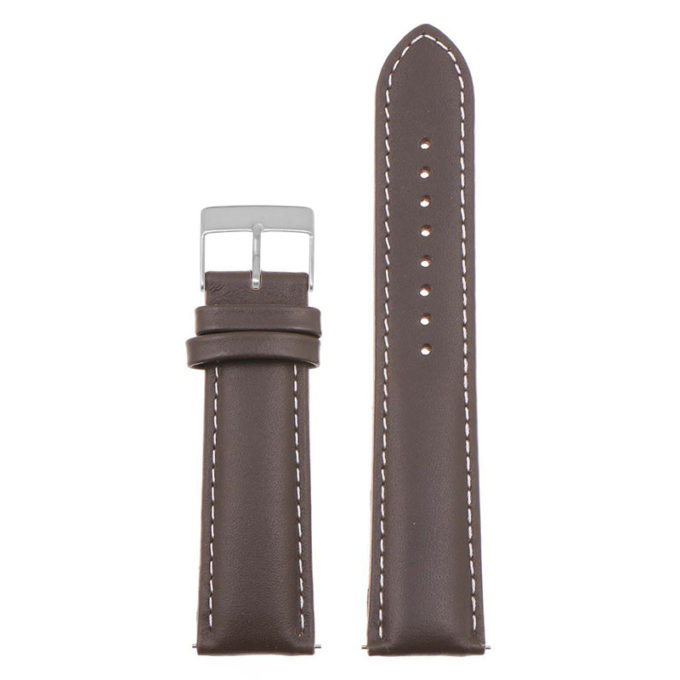 St18.2.22.bs Up Brown & White (Brushed Silver Buckle) Padded Smooth Leather Watch Band Strap
