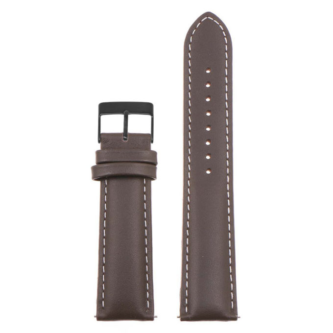 St18.2.22.mb Up Brown & White (Black Buckle) Padded Smooth Leather Watch Band Strap