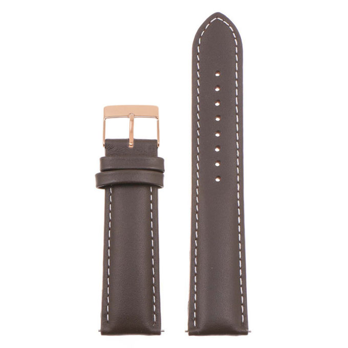 St18.2.22.rg Up Brown & White (Rose Gold Buckle) Padded Smooth Leather Watch Band Strap