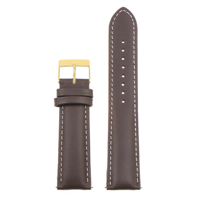 St18.2.22.yg Up Brown & White (Yellow Gold Buckle) Padded Smooth Leather Watch Band Strap