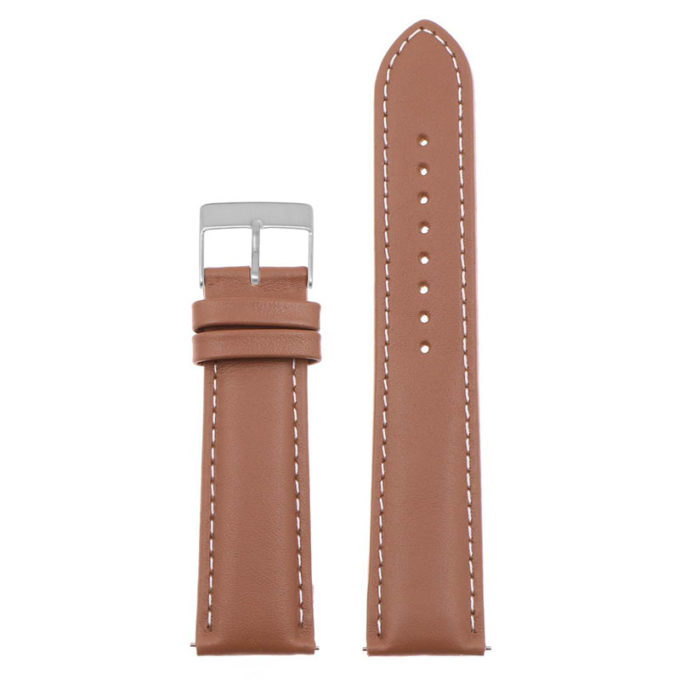 St18.3.22.bs Up Tan & White (Brushed Silver Buckle) Padded Smooth Leather Watch Band Strap