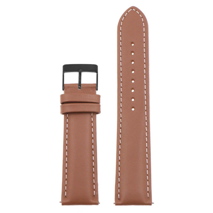 St18.3.22.mb Up Tan & White (Black Buckle) Padded Smooth Leather Watch Band Strap