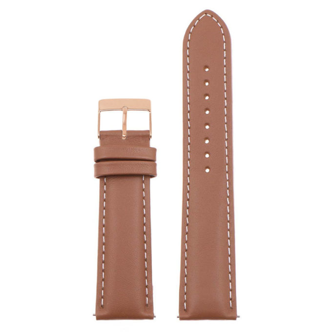 St18.3.22.rg Up Tan & White (Rose Gold Buckle) Padded Smooth Leather Watch Band Strap