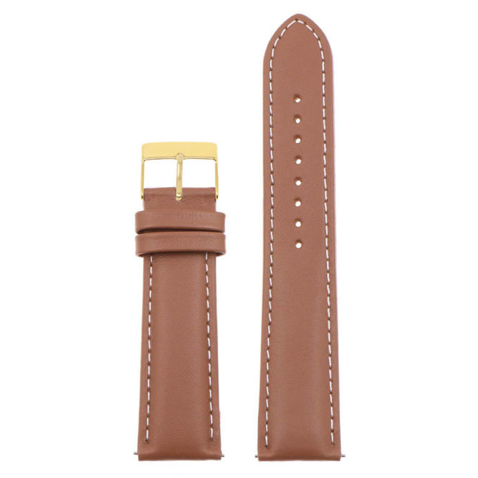 St18.3.22.yg Up Tan & White (Yellow Gold Buckle) Padded Smooth Leather Watch Band Strap