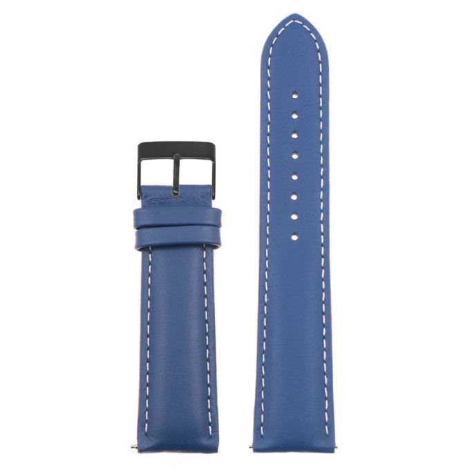 St18.5.22.mb Up Blue & White (Black Buckle) Padded Smooth Leather Watch Band Strap