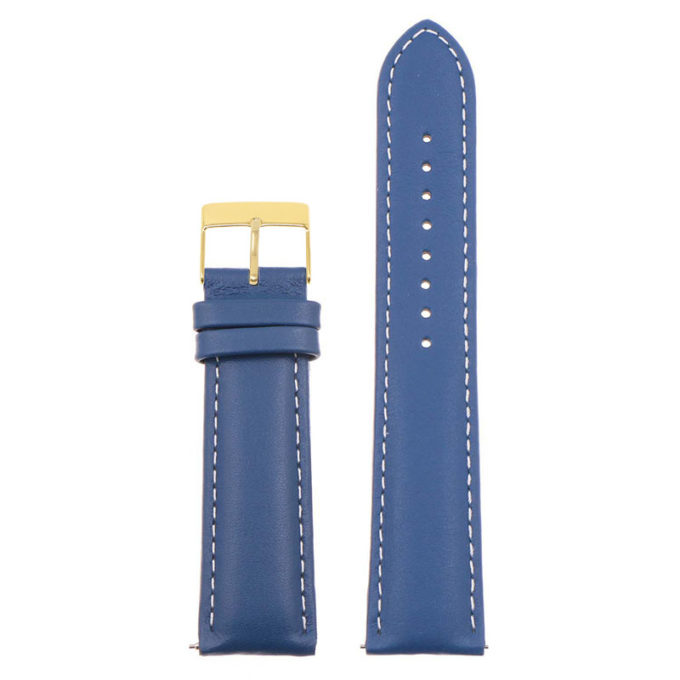 St18.5.22.yg Up Blue & White (Yellow Gold Buckle) Padded Smooth Leather Watch Band Strap