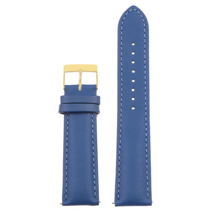 St18.5.5.yg Up Blue (Yellow Gold Buckle) Padded Smooth Leather Watch Band Strap