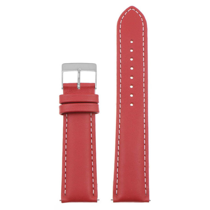 St18.6.22.bs Up Red & White (Brushed Silver Buckle) Padded Smooth Leather Watch Band Strap