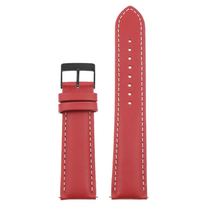 St18.6.22.mb Up Red & White (Black Buckle) Padded Smooth Leather Watch Band Strap