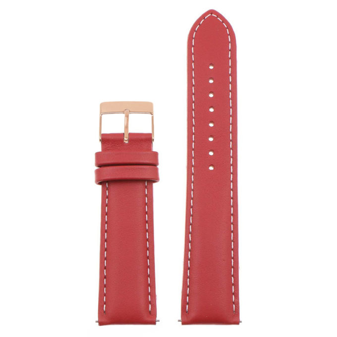 St18.6.22.rg Up Red & White (Rose Gold Buckle) Padded Smooth Leather Watch Band Strap