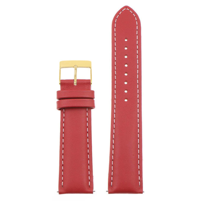 St18.6.22.yg Up Red & White (Yellow Gold Buckle) Padded Smooth Leather Watch Band Strap