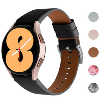 s.l2 GALLERY BLACK Smooth Leather Strap for Samsung Galaxy Watch 4 Black W Grey Flowers StrapsCo Genuine Leather Watch Band