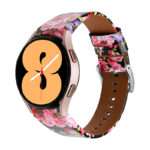 s.l2.1a Main Smooth Leather Strap for Samsung Galaxy Watch 4 Black W Pink Flowers StrapsCo Genuine Leather Watch Band
