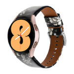 s.l2.1b Main Smooth Leather Strap for Samsung Galaxy Watch 4 Black W Grey Flowers StrapsCo Genuine Leather Watch Band