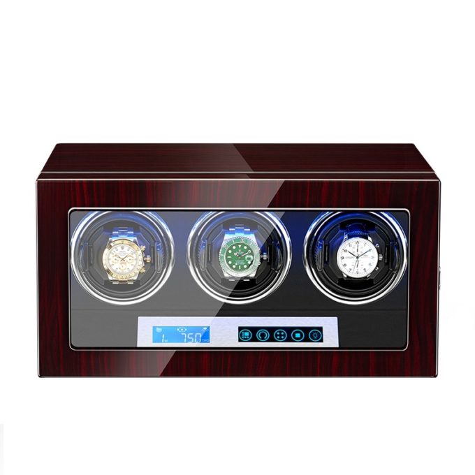 Wx85 Main Ebony StrapsCo StrapsCo Ebony Touch Screen LED Watch Winder For 3 Watches Watch Storage