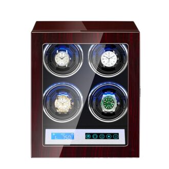 Wx86 Main Ebony StrapsCo StrapsCo Ebony Touch Screen LED Watch Winder For 4 Watches Watch Storage